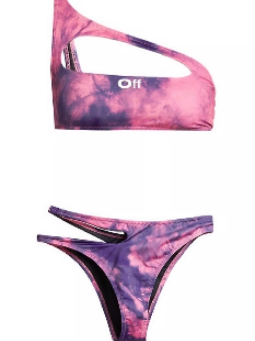 Off-White Pink and Purple Tie-Dye Asymmetric Bikini